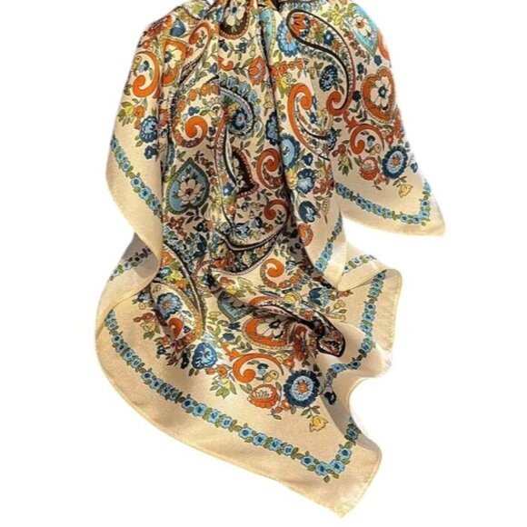 Silk Scarf Paisley Floral Square 20-inch Multicolor Print Accessory - Picture 2 of 15